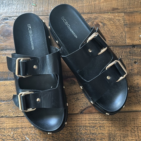 BCBG Bamba platform, sandal, black leather size 8 - Picture 2 of 6